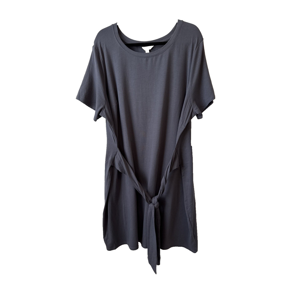 Terra & Sky NWT T Shirt Dress Women's 2X Tie Front Grey Blue Stretch Staple Chic